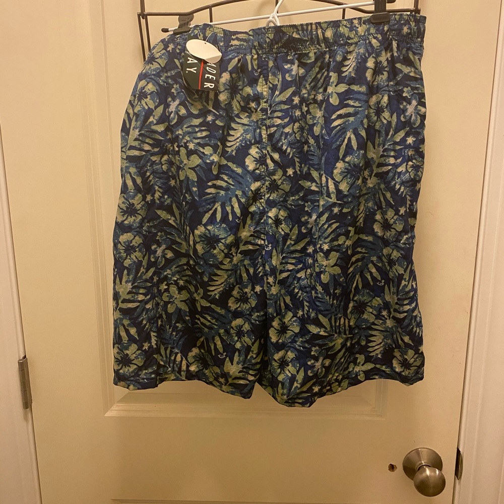 Blue floral swim trunks